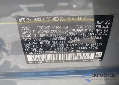 2023 Honda Hr-V 2Wd Sport from USA, damaged, VIN 3CZRZ1H58PM701955